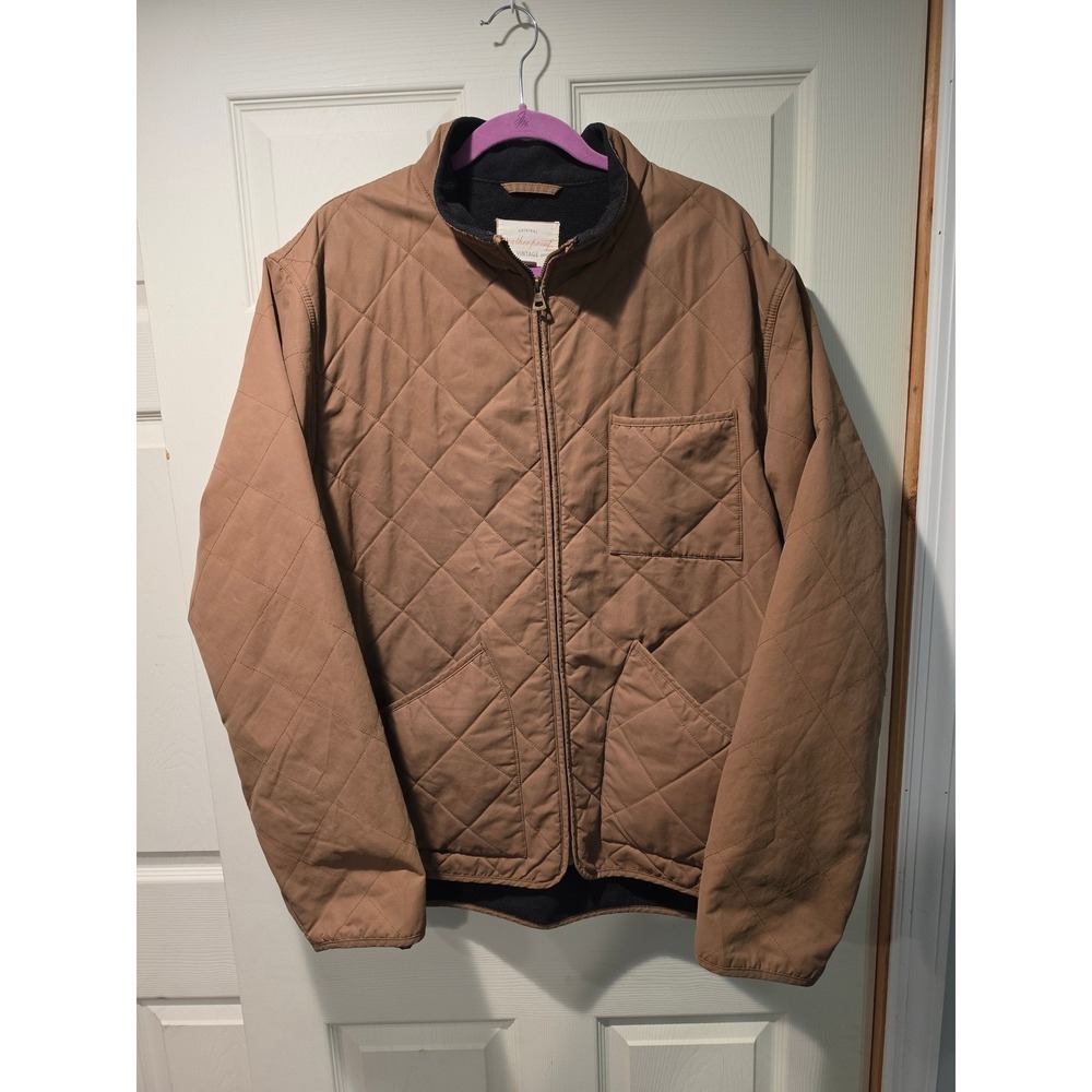 Weatherproof Vintage Mens XXL Tan Brown Quilted Fleece Lined Full Zip Jacket